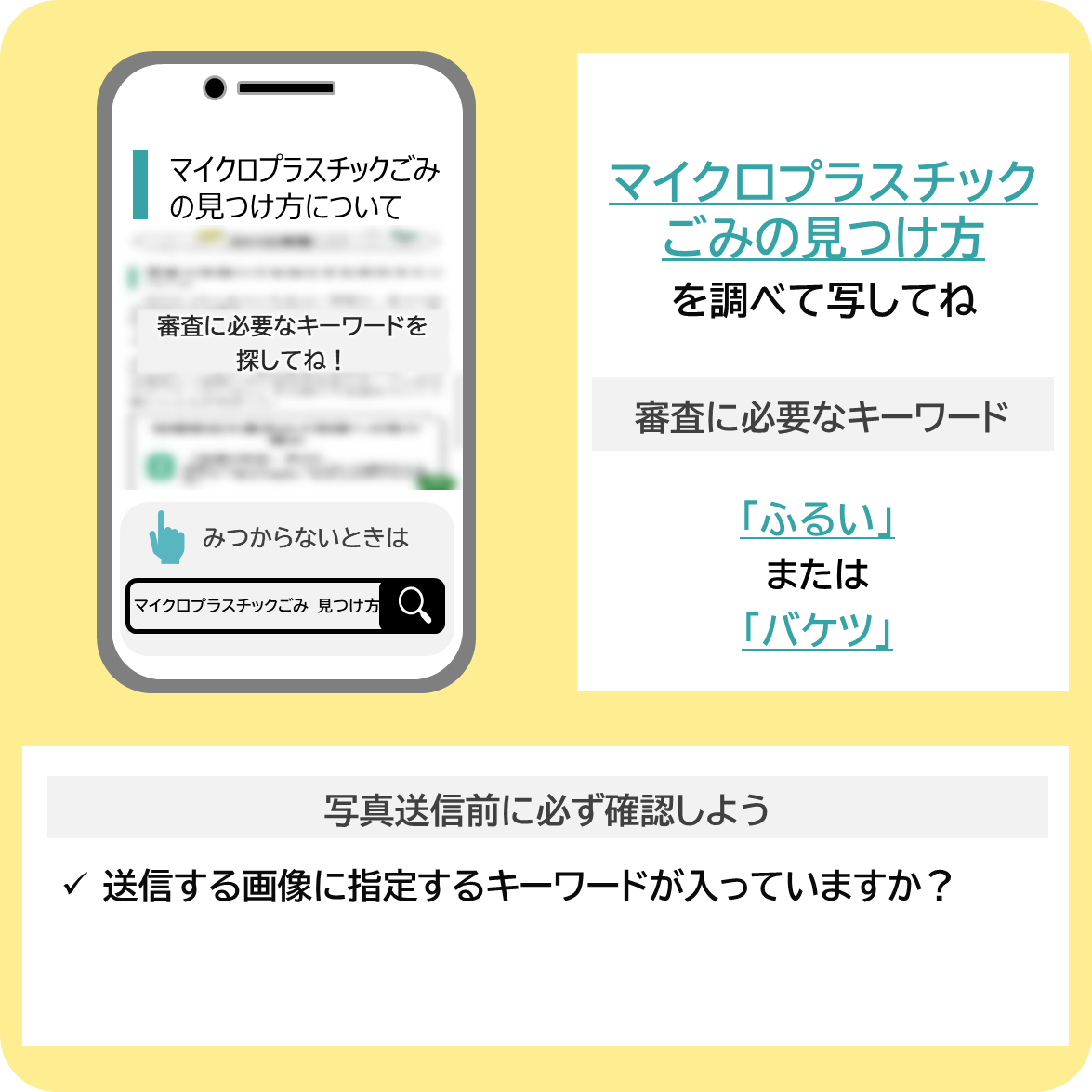 マイクロプラスチックごみの見つけ方を調べよう！の撮影ポイント