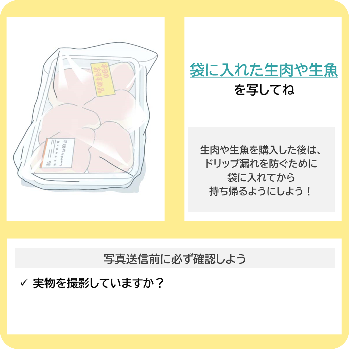 食中毒に気をつけようードリップ漏れ編ーの撮影ポイント