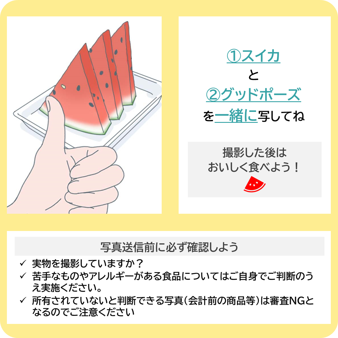 スイカを食べて体の体温を下げよう！の撮影ポイント