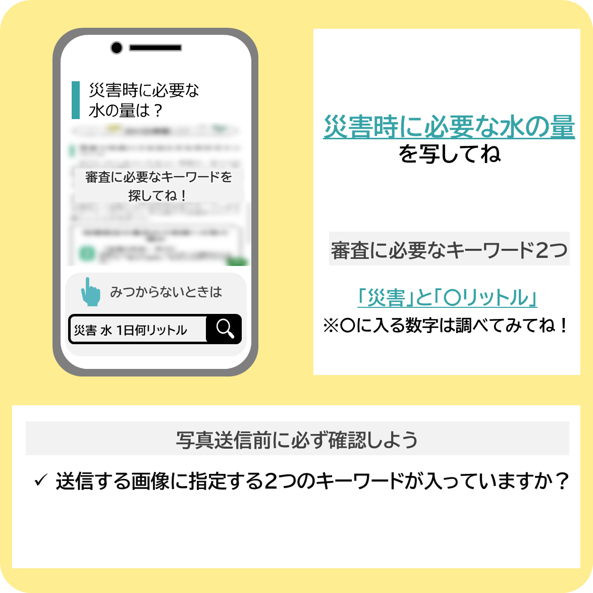 災害時に必要な水の量を調べよう！の撮影ポイント